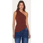 Chocolate Textured One Shoulder Asymmetric Long Top, Chocolate