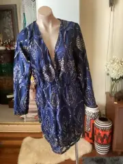 BOOHOO PLUS LACE & SEQUIN PLUNGE MINI DRESS Navy BNWT size 16