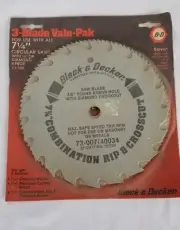 Black Decker 3 Blade Valu Pak for All Circular Saws Crosscut, Plywood, Rip New