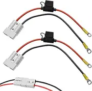 2pcs Fused Anderson Plug Connector Lead 50Amp Plug to 6mm Lugs, Anderson Plug Extension Cable, 10 B&S 60 Amp Cable Lead 300mm Battery Cables Waterproof Quick Connectors for Battery Power Transfer
