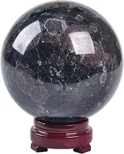AMOYSTONE Garnet Stone Ball Natural Quartz Sphere Astrophyllite Associated Stone Crystal Ball with Wooden Base