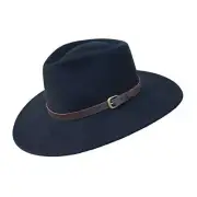 B&S Premium Lewis - Wide Brim Fedora Hat - 100% Wool Felt - 6 3/4-6 7/8 Black