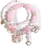 [FORUBUS] Lovely Cartoon Animals Charms Crystal Beads Stretch Bracelet for Women Teen Girls, Cute Rabbit Dog Beaded Strand Bracelet for BFF Friendship Memorial Jewelry
