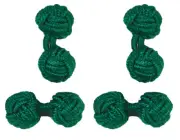 J. McLaughlin Men's French Braided Elastic Green Silk Knot Cufflinks, 2 Pairs