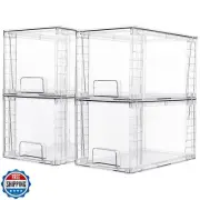 Vtopmart 4 Pack Large Stackable Storage Drawers,Easily Assemble Acrylic Bathr
