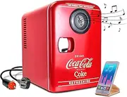 Coca-Cola Mini Fridges for Bedrooms 4L Quiet Small 6 Can Table Top Fridge For Drinks Food Coke Kids Skincare Office Home Desk Portable Retro Cooler Warmer with Built-In Bluetooth Wireless Speaker Red