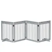 PawHut Pet Gate 4 Panel Wooden Dog Barrier Freestanding Folding Safety Fence wit