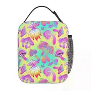 i204 Hippie Colorful Magic Mushrooms Insulated Lunch Tote Bag Tie Die Mushroom Trippy Food Box Thermal Cooler Bento Box School swg6202