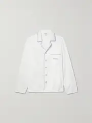 [Sporty & Rich] Sporty & Rich - Carter Piped Embroidered Cotton-poplin Shirt - White - small small White