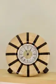 Handmade Desk Clock, Maple & Wenge Wood Turned Office Table Mantel Shelf Clock