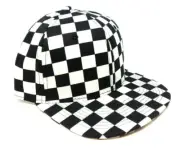 YOUTH KIDS BLACK AND WHITE CHECKER PRINT FLAT BILL ADJUSTABLE SNAPBACK HAT CAP