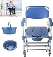uyoyous Rolling Commode Transport Chair Toilet Bedside Shower Chair with Locking Casters Portable Aluminum Bath Wheelchair