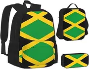 [ERCgad] Jamaica Flag Print Canvas 3-In-1 School Bags Set Backpack Lunch Bag Pencil Case Combo For Men Women, Black, One Size