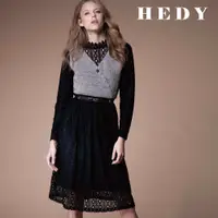 在飛比找松果購物優惠-【HEDY 赫蒂】蕾絲保暖透膚毛呢背心假兩件洋裝(灰色) (