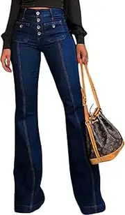 [yoeasy] Women's Flare Bell Bottom High Waist Jeans Vintage Stretch Bootcut Denim Trouser with Pocket