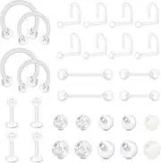 [Briana Williams] 30pcs Acrylic Clear Piercing Retainers Jewellery 14/16/20G Nose Lip Cartilage Tongue Diath Helix Tragus Septum Ring Stud Bar