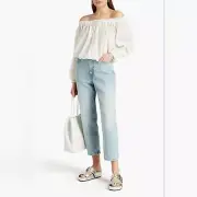 NWT rag & bone Mimi Off the Shoulder Top White Solid Pleated sz Xs