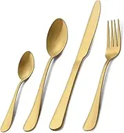 Pleafind Cutlery Set, 32 Piece Matte Gold Cutlery Set, Service for 8, Stainless Steel Flatware Set Include Knife Fork Spoon, Silverware Set, Dishwasher Safe