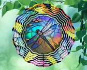 10" Dragonfly Stained Glass Look Wind Spinner Yard Decor 3D Kinetic rws058