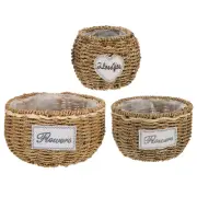 3 PCS Produce Purple Basket Straw Flower Floral Containers Woven