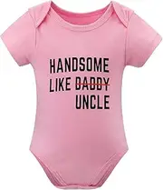 [WOOYONGING] Handsome Like My Uncle Outfit Baby Girl Short Sleeve Girls Onsie White Boy Clothes 0-3 Months
