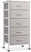 Casaottima Small Dresser for Bedroom with 5 Storage Drawers, 31" Tall Dresser Chest of Drawers End Table for Living Room, Fabric Dressers with Sturdy Steel Frame, White and Light Grey