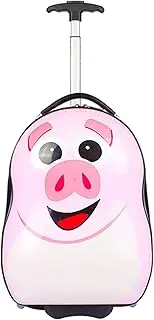 [PLMKO] 16-Inch Boy Girl Cartoon Animal Suitcase, Children's Luggage, Lightweight Hard Shell Trolley Case with 2 Wheels,Pig