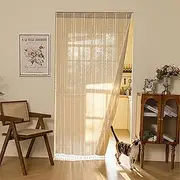 Sutuo Home Boho Door Curtains for Doorway, Bohemian Semi Blackout Curtains Privacy Embroidery Drape Decor for Temporary Room Dividers Bedroom Living Room, Rod Pocket 1 Panel 37" W x 80" L, Natural