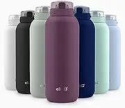 Ello Cooper 40oz Stainless Steel Water Bottle Vacuum Insulated with Straw and Carry Handle, Leak Proof Locking Lid with Soft Silicone Spout, Dishwasher Safe, Figgy Pudding