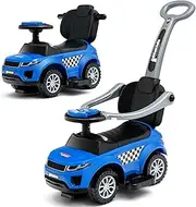 OLAKIDS 4 in 1 Ride on Push Car, Toddlers Stroller Sliding Walking with Horn, Music, Lights, Removable Guardrails and Handle, Underneath Storage, Foot-to-Floor Walker for Boys Girls (Navy)
