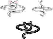 3 Pcs Adjustable Crochet Rings for Finger - Cat Ear Yarn Guide Ring, Knitting Accessories for Women, Crocheting Tension Control Loops, Gifts for Grandma & Hand-knitting Lovers (Cat Style)