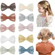 FESTFIT 10Pcs Lace Hair Bows Clips for Little Girls,2.75inch Baby Hair Clips,Fully Lined Baby Hair Bows Clips,Infants Toddlers Kids Hair Styling Accessories for Fine Hair