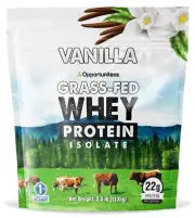 Opportuniteas Grass Fed Vanilla Whey Protein Isolate Powder - 22g Protein Pow...