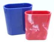 Pair Vintage CRISLOID Blue & Red Marble Backgammon Dice Nesting Shaker Cups NOS