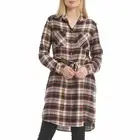 Jachs Girlfriend Flannel Long Plaid Shirt Dress-CLR:Cream,Purple,Blk-Size:XL-NWT