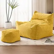 Bean Bag Chair Cover (No Filler) Giant Bean Bag Chair Sofa for Adults Teens, Comfy Corduroy Large Bean Bag Chairs with Armrests for Bedroom Living Room(Yellow)