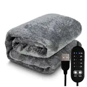 Electric Heating Blanket USB Heater Blanket Plush Winter Warm-Up Adjustable Temperature Timing Heating Pad 150x160cm Gray