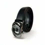 G Buckle Leather Mens Black Ratchet Belt Adjustable Automatic Trim to Fit 28-40