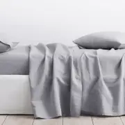 Sheridan Washed Linen Cotton Flat Sheet in Grey Size: King