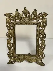 Antique Brass Easel Back Picture Frame Victorian Floral Baroque Ornate Leaves