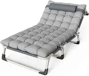 Adjustable 5 Position Camping Bed for Adults Portable Folding Sleeping Cot w/Pearl Cotton Cushion and Pillow Outdoor Patio Extra Wide Lounger Load 200kg