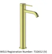 Abey POCO HIGH BASIN MIXER Pin Lever, WELS 4-Star 6.5L/Min, BRUSHED BRASS 6B2-BB