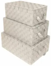 Storage Box Woven Lid Basket Bin Container Tote Cube Stackable Organizer Set