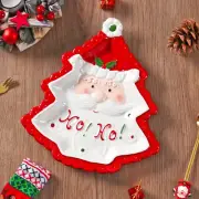 11 Inches Christmas Tree Plate Chip & Dip Set, Ceramic Snack Plate, Santa Claus