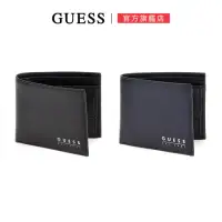 在飛比找momo購物網優惠-【GUESS】金屬LOGO素面皮革短夾(兩色可選)