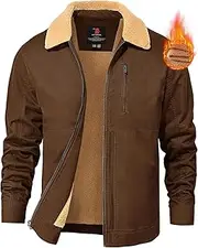 [TBMPOY] Men's Winter Cotton Jacket Sharpe Fleece Lined Full Zip Warm Cargo Zipper Pockets Lightweight Work Trucker Thermal