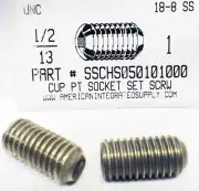 1/2-13x1 Hex Socket Set Screws Cup Point Stainless Steel (6)