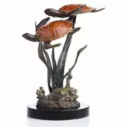SPI Home Lagoon Encounter Double Turtles Brass Marble Sculpture