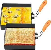 Egg Ring 2Pcs Non-Stick 4 Inch Square Egg Rings for Frying Eggs with Silicone Handle, Stainless Steel Square Egg Mold for Breakfast Sandwiches Griddle Crumpet Square