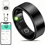 Smart Ring Fitness Tracker for iOS & Android – Sleep Monitor Heart Rate Blood Oxygen & Pressure 8 Sports Modes IP68 Waterproof NO Subscription Long Battery Life (Carbon Black, 8#(18.1mm/0.71in))